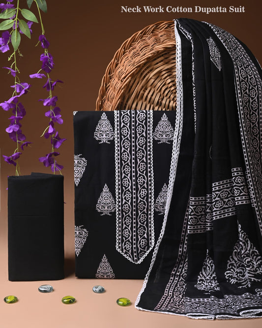 Classic Ethnic Cotton Suit with Stitched Neck