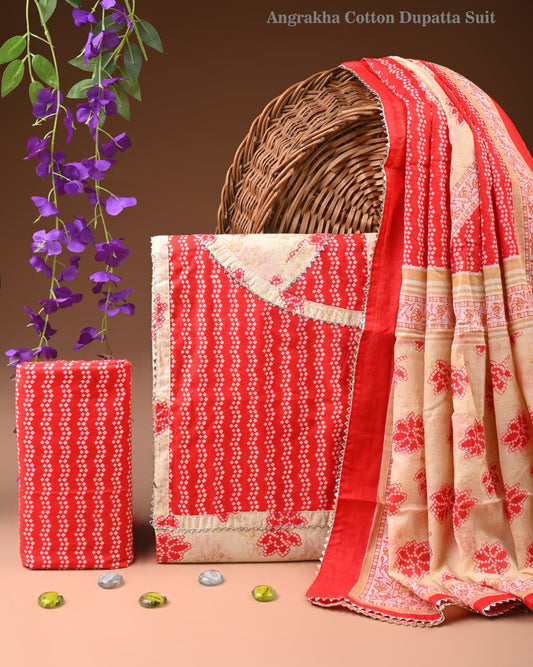 Festive Ready Cotton Suit with Stitched Neck Design