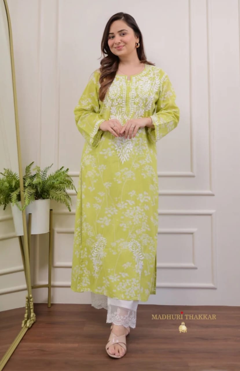 Pure Cotton Chikankari Kurti Pant Set