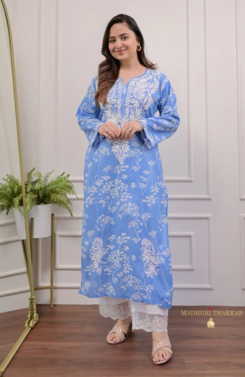 Mulmul Cotton Chikankari Kurta with Pant