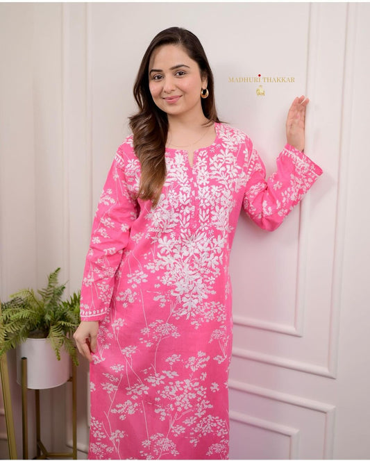 Floral Chikankari Kurti with Pant