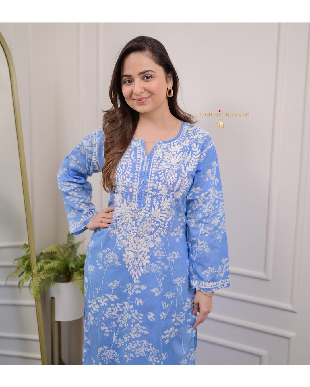 Mulmul Cotton Chikankari Kurta with Pant