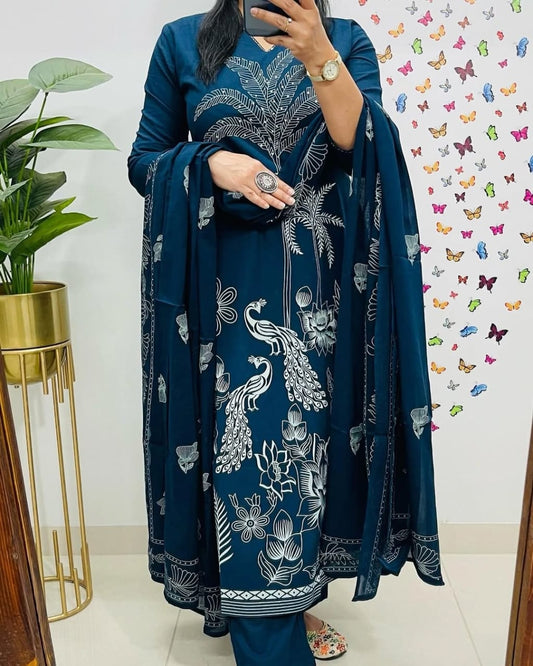 Hand Work Jaipur Print Cotton Suit Set for Women