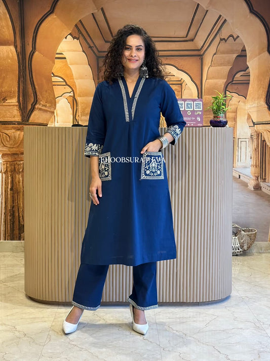 Limited Stock – Premium Cotton Slub Embroidered Kurti Set