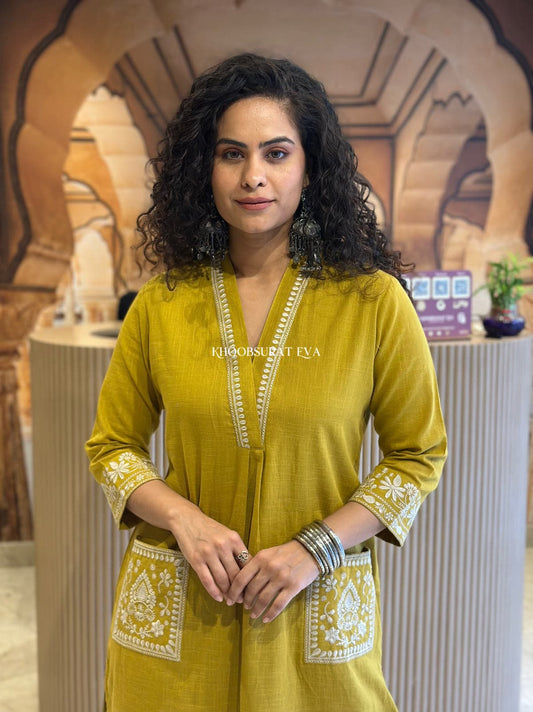 Festive Special Cotton Slub Kurti Pant Set