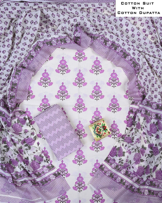 Simple Cotton Suit Set with Dupatta