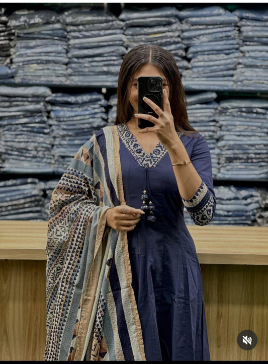 Blue Colour Kurti Pant With Dupatta