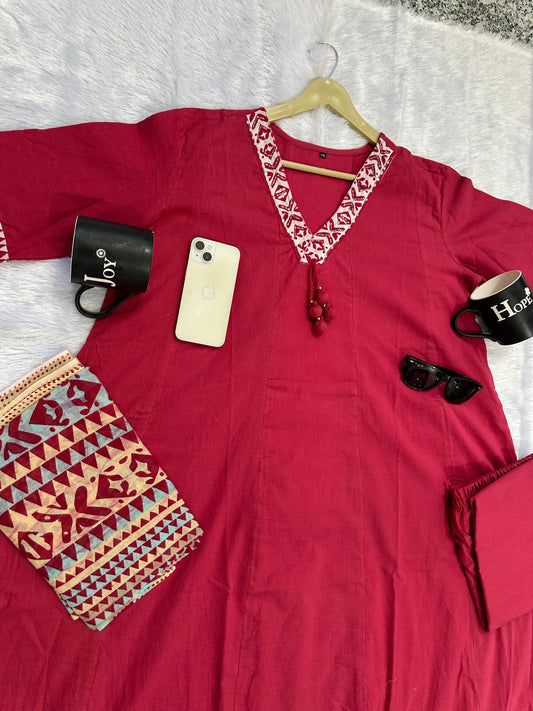 Red anarkali kurti set with dupatta