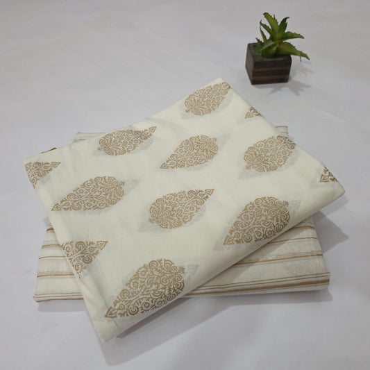 Black White Hand Block Print Cotton Dress Material