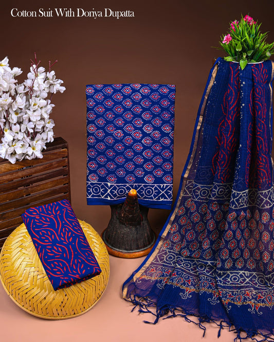 Cotton Suit with Kota Doria Dupatta Set