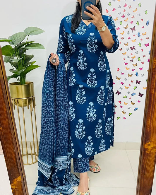 Pure Blue and White Floral Print Kurti Pant
