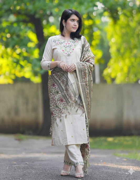 COTTON FLEX KURTI  AND PANTS WITH EMBROIDERY WORK
