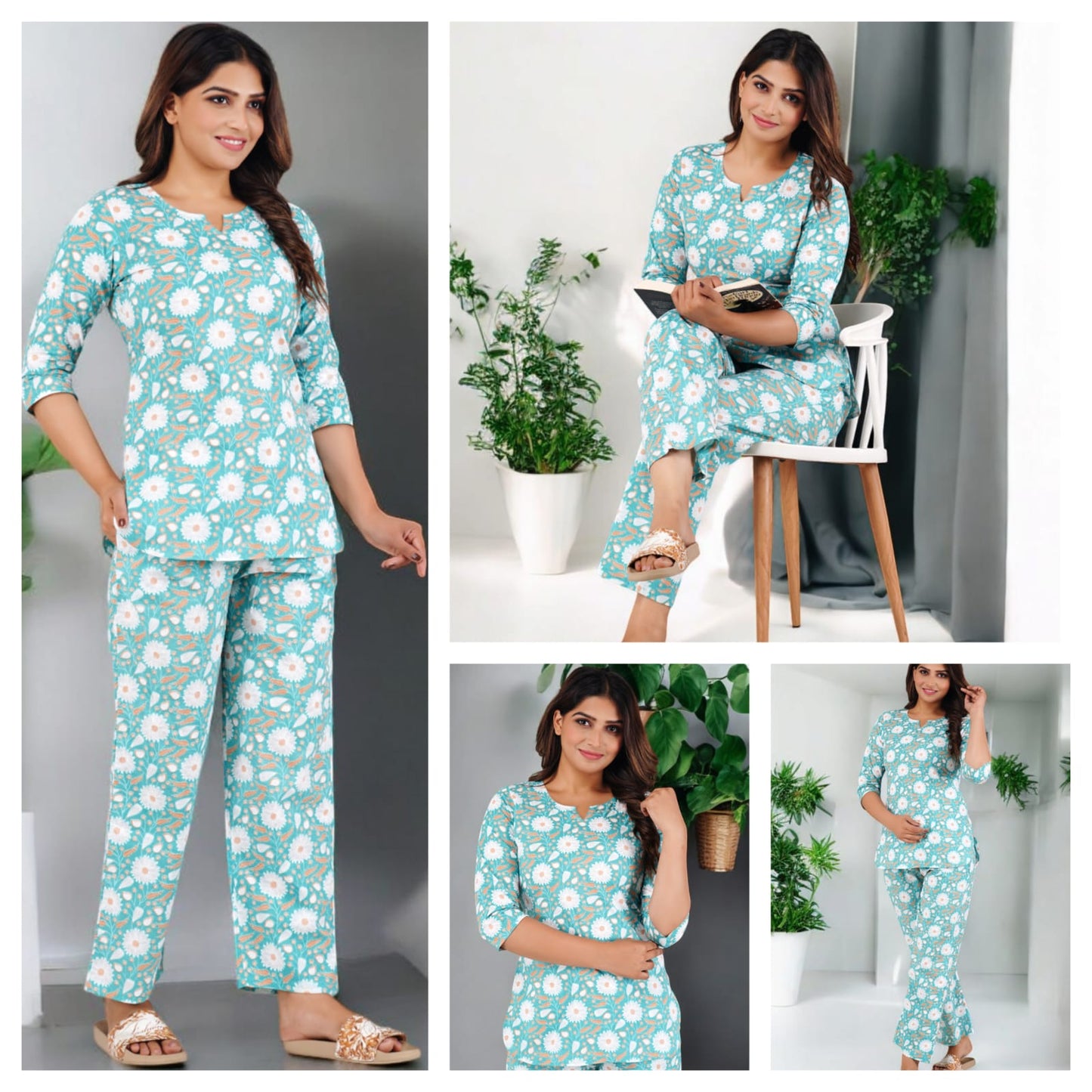 printed light green top and pajama set
