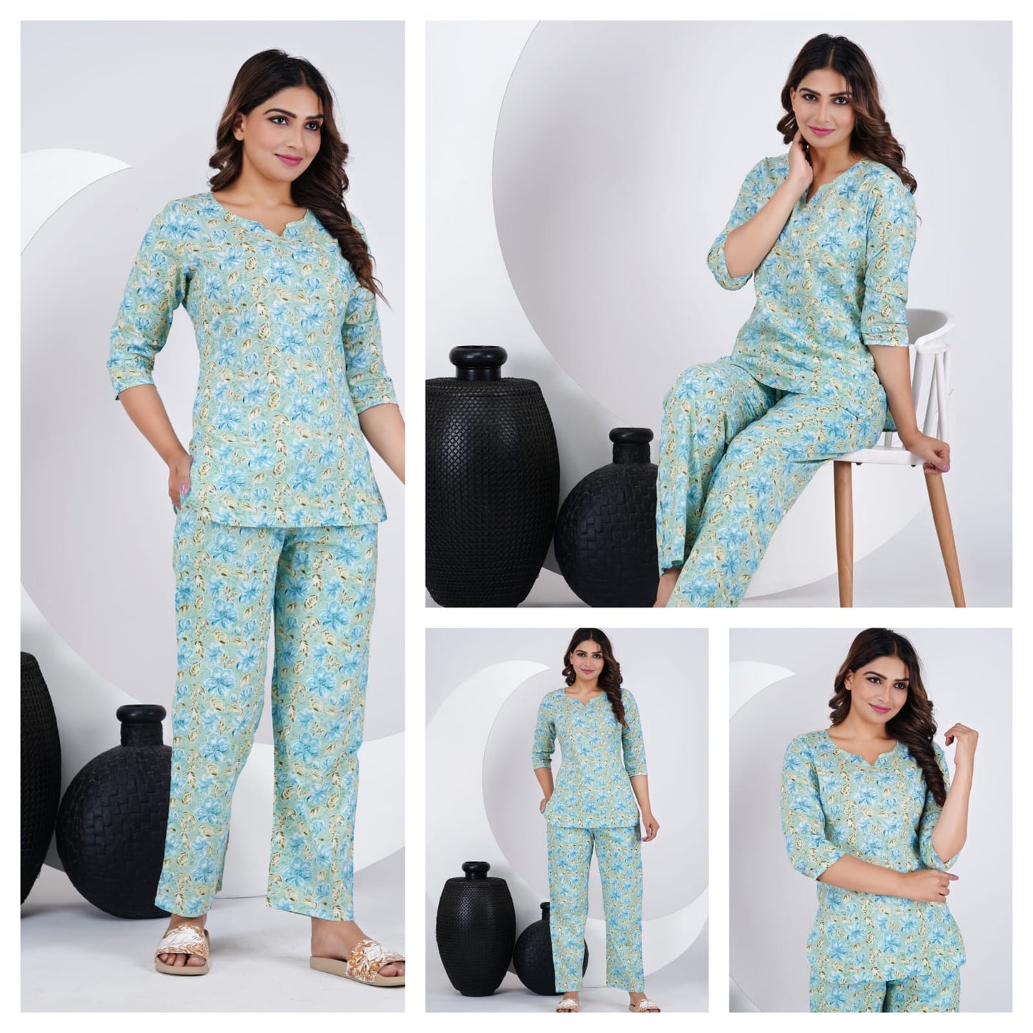 printed light green top and pajama set