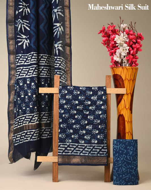 Beautiful Maheshwari Silk Dress Material - bagru saree suit