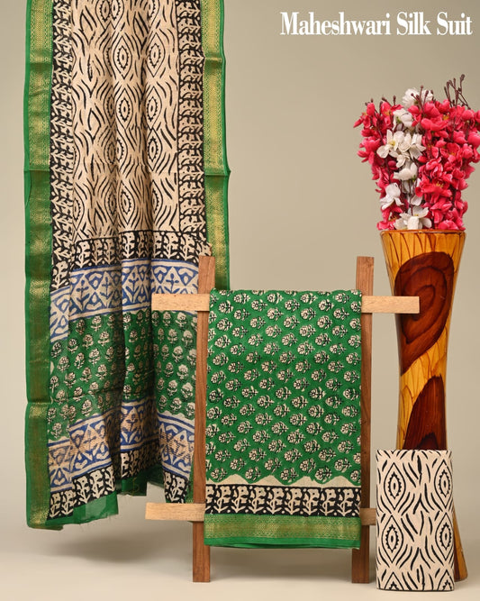 Best Maheshwari Silk Suit for Women - bagru saree suit