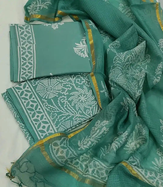 Cotton Unstitched Suit Material Online - bagru saree suit