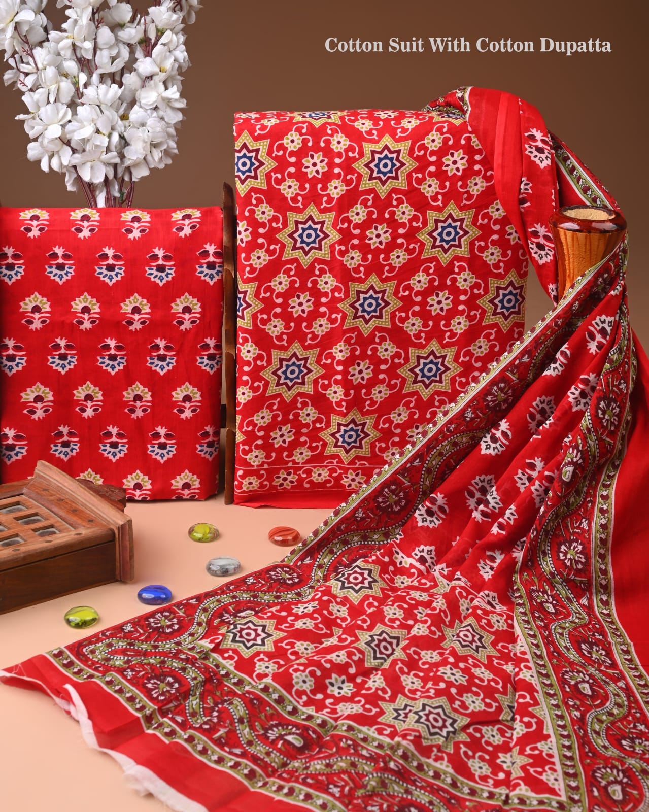 Designer Cotton Suit with Cotton Dupatta - bagru saree suit