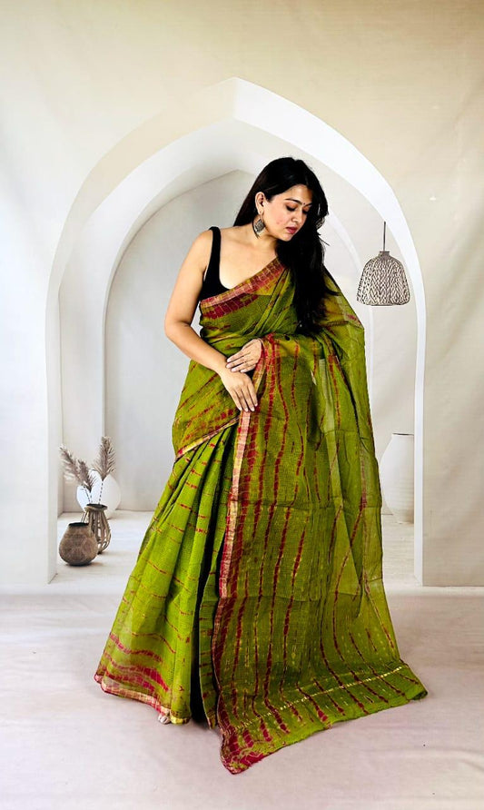 Everyday Wear Kota Doria Hand Printed Saree - bagru saree suit