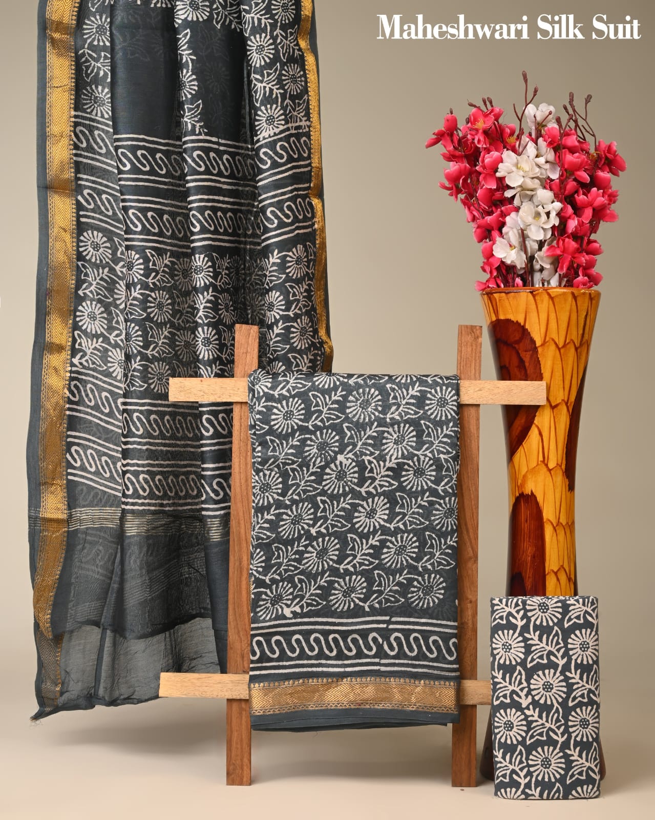 Handloom Maheshwari Silk Suit Material - bagru saree suit
