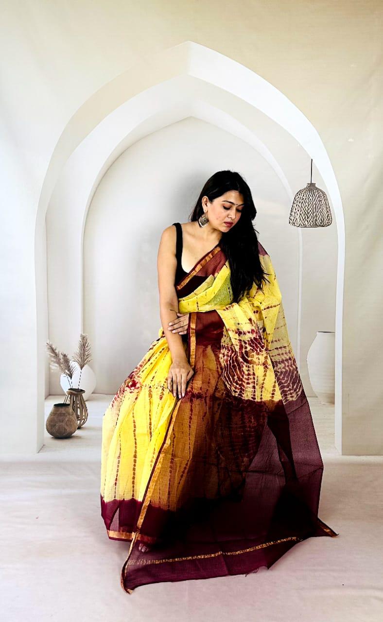 Handmade Kota Doria Saree for Casual Wear - bagru saree suit