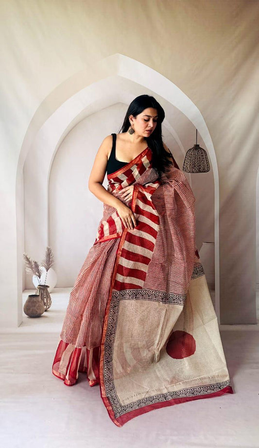 Handmade Kota Doria Saree with Traditional Look - bagru saree suit