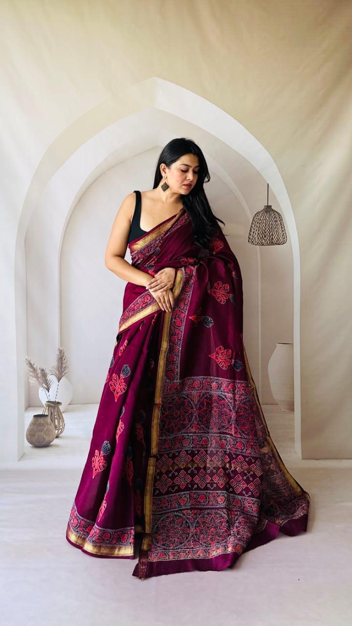 Lightweight Maheshwari Handloom Saree - bagru saree suit