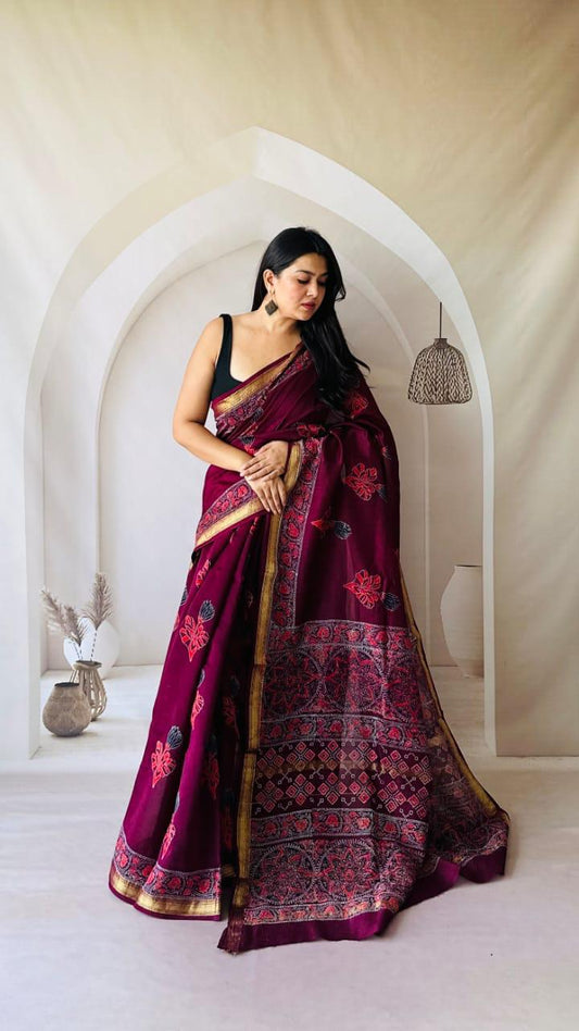 Lightweight Maheshwari Handloom Saree - bagru saree suit
