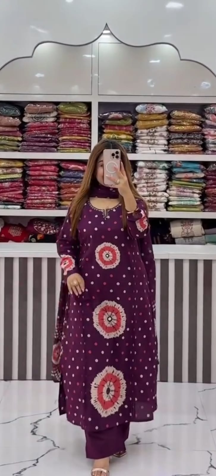 wine-colored cotton bandhani print kurti pant