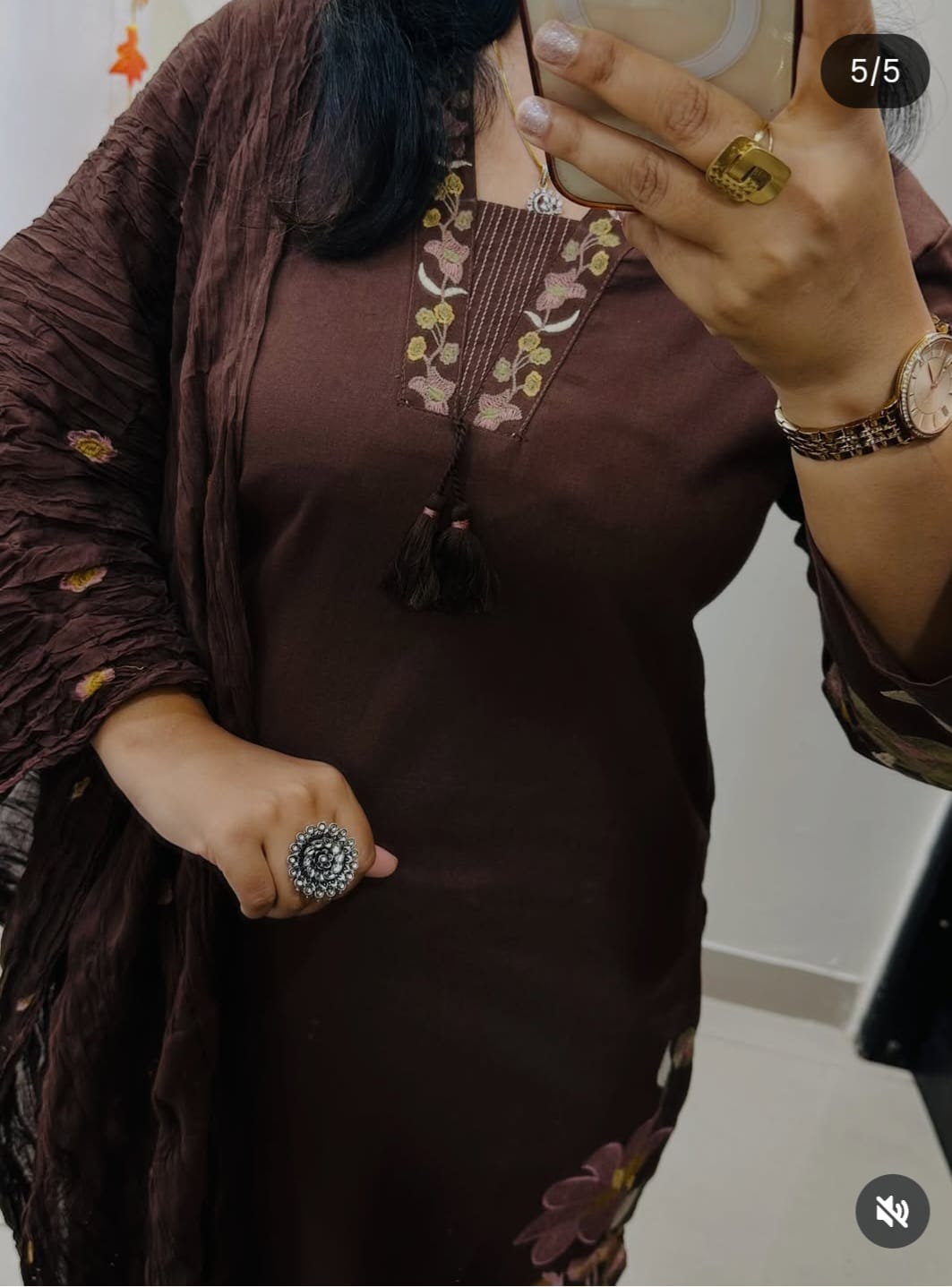 chocolate brown cotton salwar kameez set by Priti Couture features heavy floral
