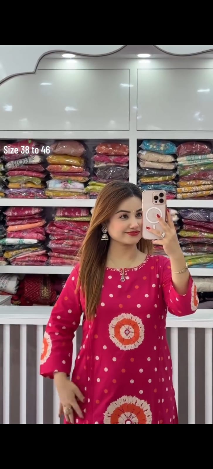 Pink cotton bandhani print kurta set in