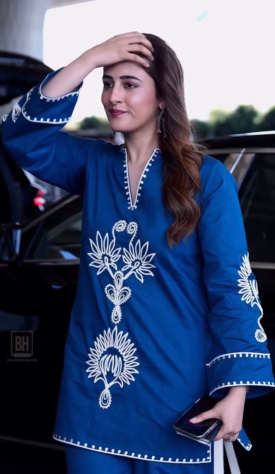 royal blue aari-embroidered co-ord kurta set