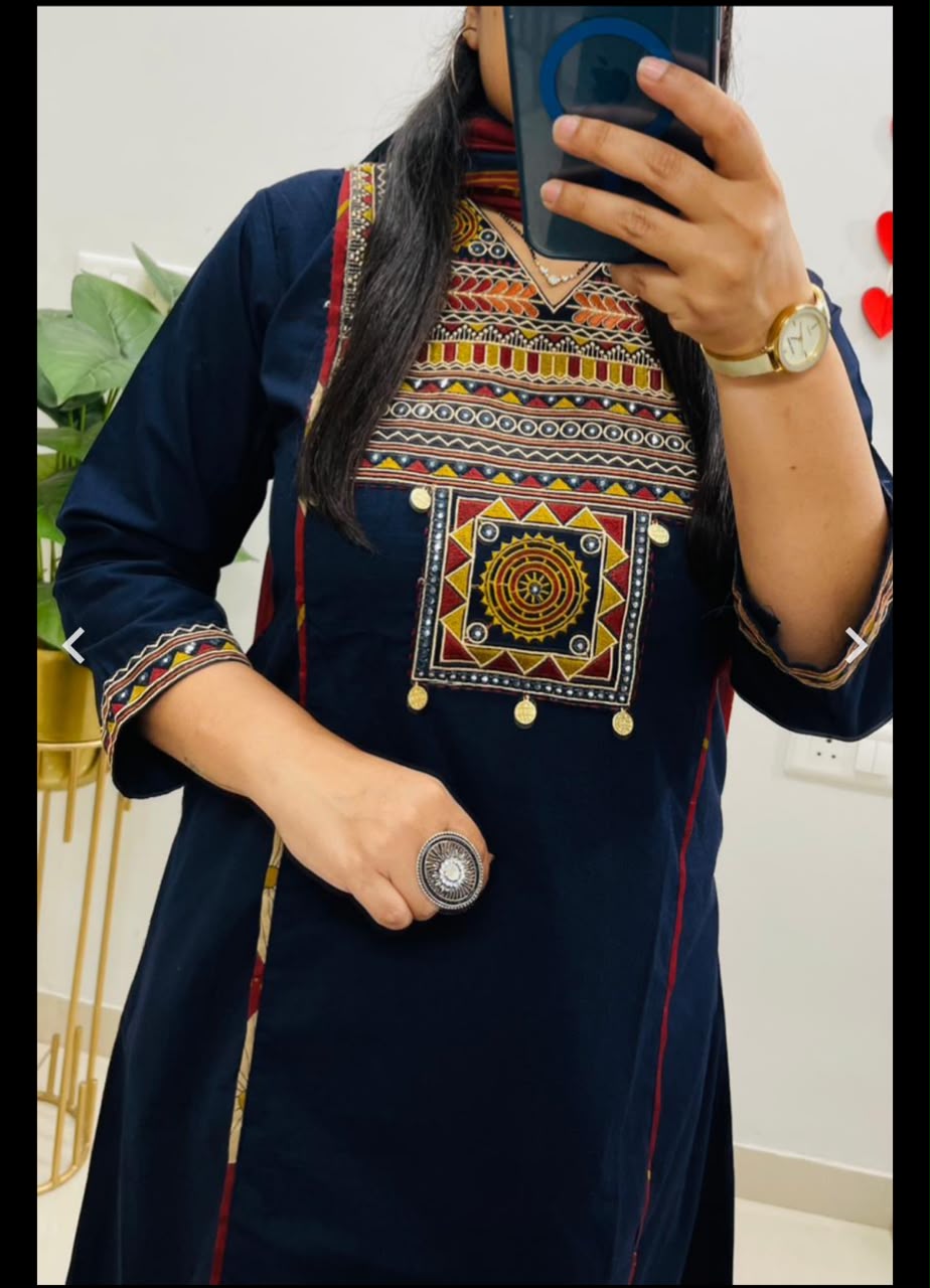 navy blue cotton kurta set with matching pants or dupattas