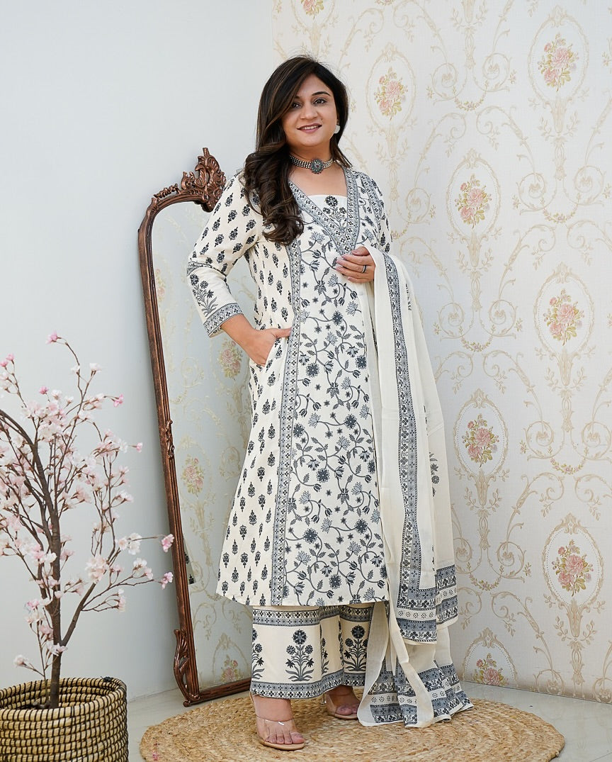 elegant off-white, pure cotton kurta and palazzo set