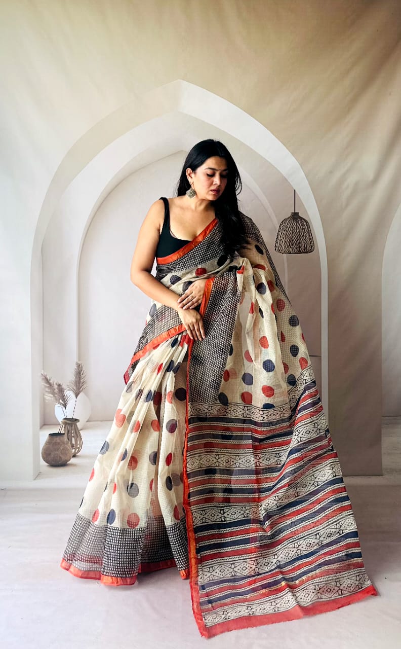 Simple and Elegant Kota Doria Cotton Saree - bagru saree suit