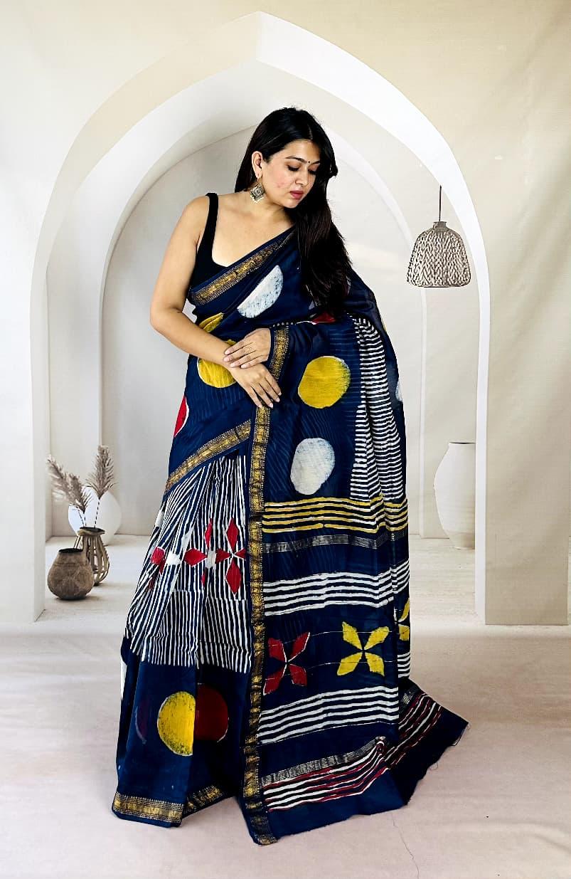 Soft Cotton Silk Maheshwari Saree - bagru saree suit