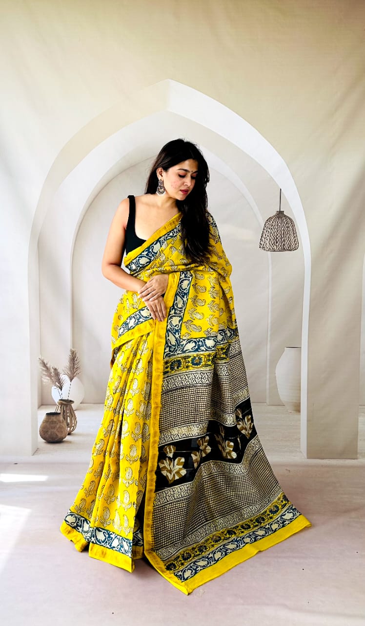 Traditional Handwoven Maheshwari Saree - bagru saree suit